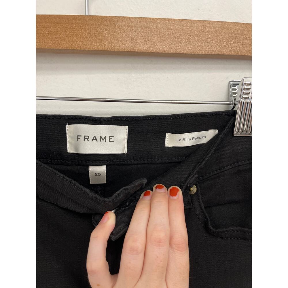 FRAME Le Slim Palazzo Wide Leg Flare High Rise Stretch Black Jeans - Size 25 - Picture 7 of 11